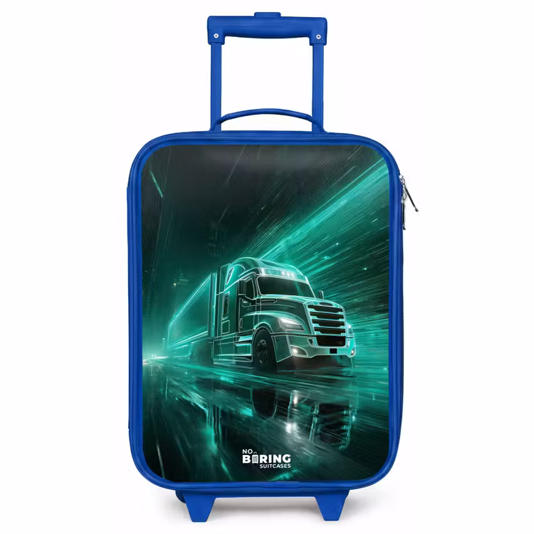 Kinderkoffer - Blauw - Vrachtwagen - Neon - Groen - Stad — 1
