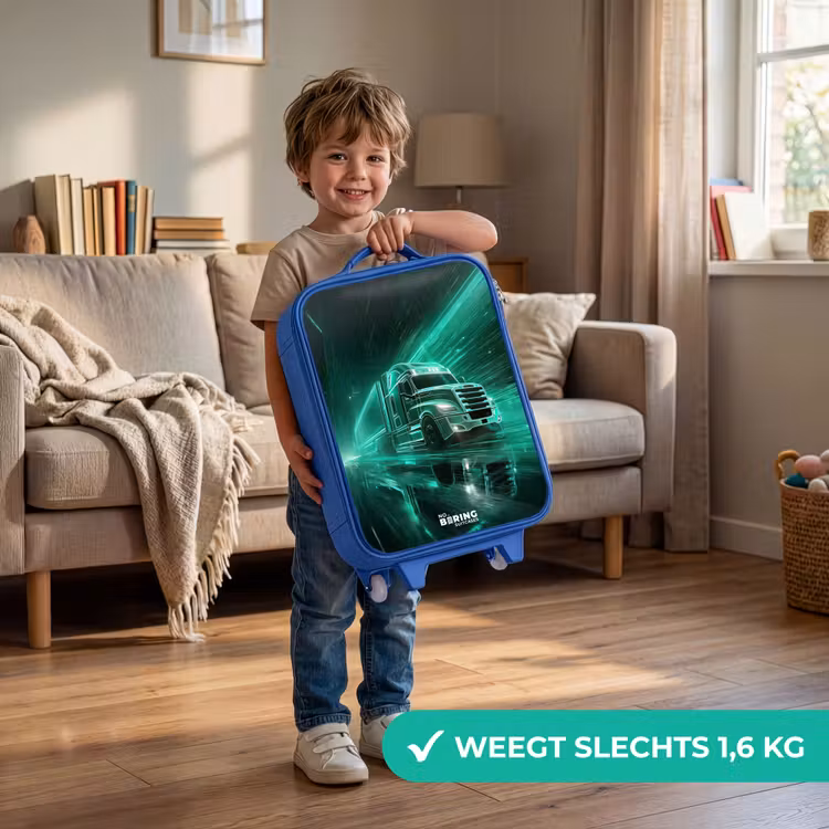 Kinderkoffer - Blauw - Vrachtwagen - Neon - Groen - Stad — 2