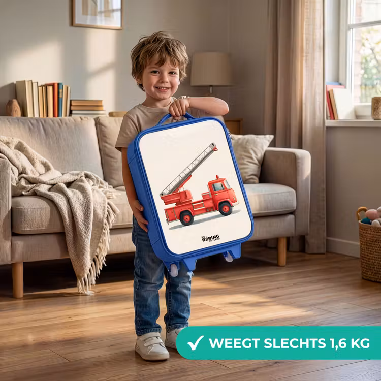 Kinderkoffer - Blauw - Brandweerwagen - Getekend - Rood — 2