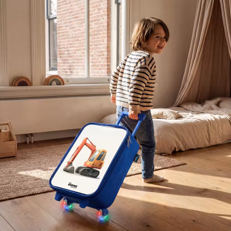 Kinderkoffer - Blauw - Graafmachine - Getekend - Oranje — 3