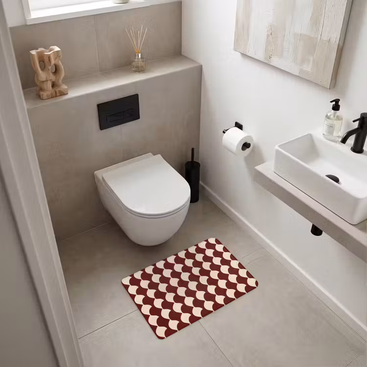 WC Mat - Rood - Tegelpatroon - Crème — 6