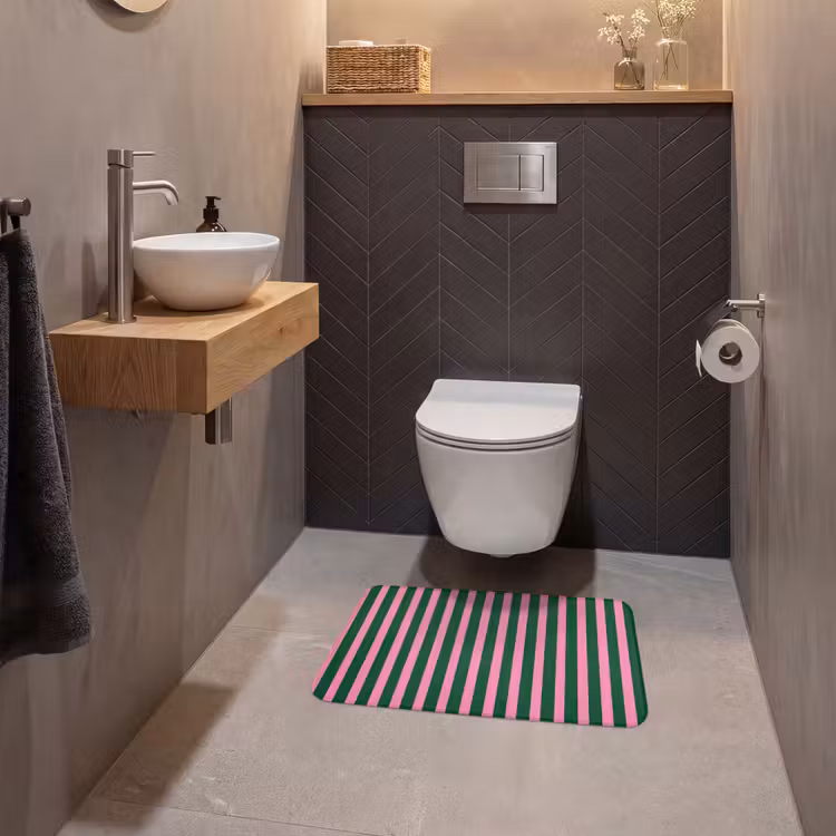 WC Mat - Verticale strepen - Groen - Roze — 2