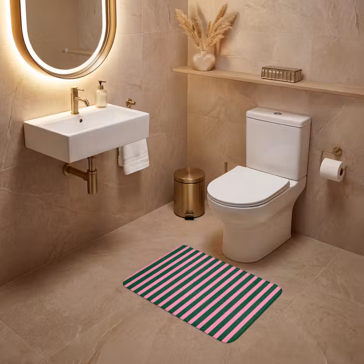 WC Mat - Verticale strepen - Groen - Roze — 4