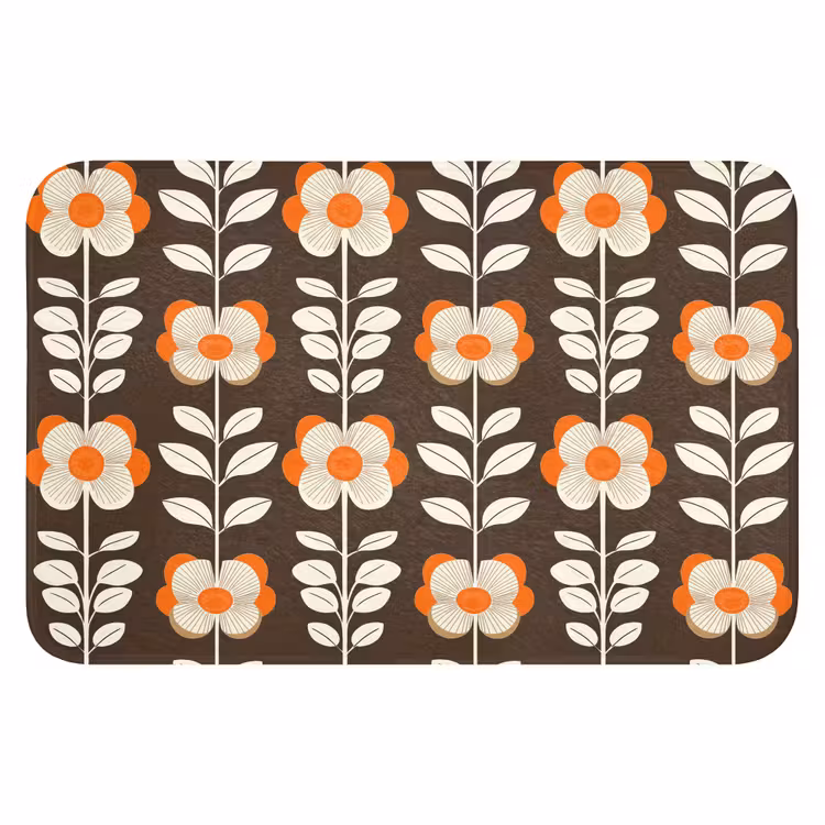 WC Mat - Bloemen - Retro - Bruin — 1