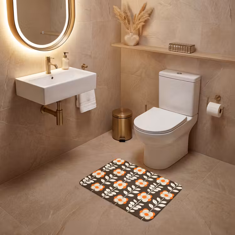 WC Mat - Bloemen - Retro - Bruin — 4