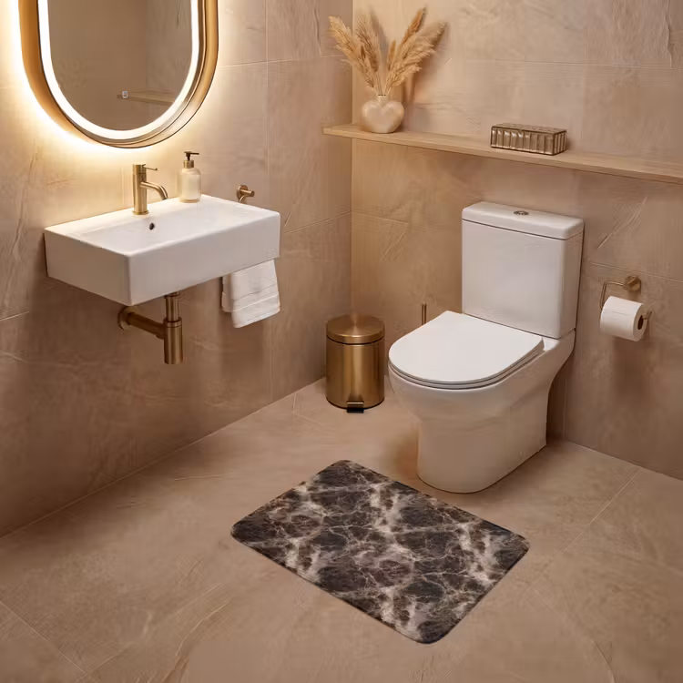 WC Mat - Bruin - Goud - Marmer — 4