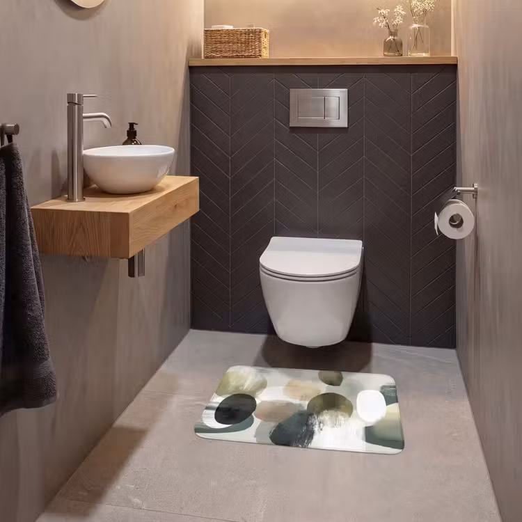 WC Mat - Minimalistisch - Cirkels - Penseelstreken - Beige — 2