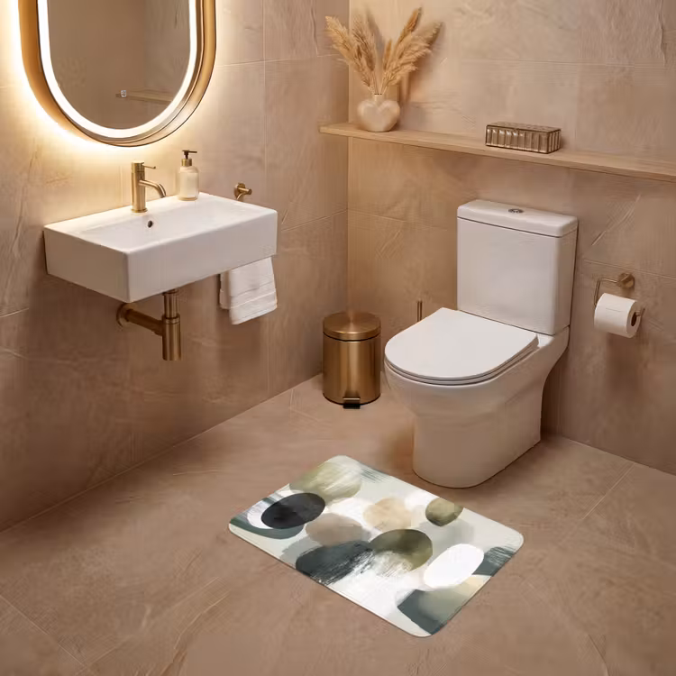 WC Mat - Minimalistisch - Cirkels - Penseelstreken - Beige — 4