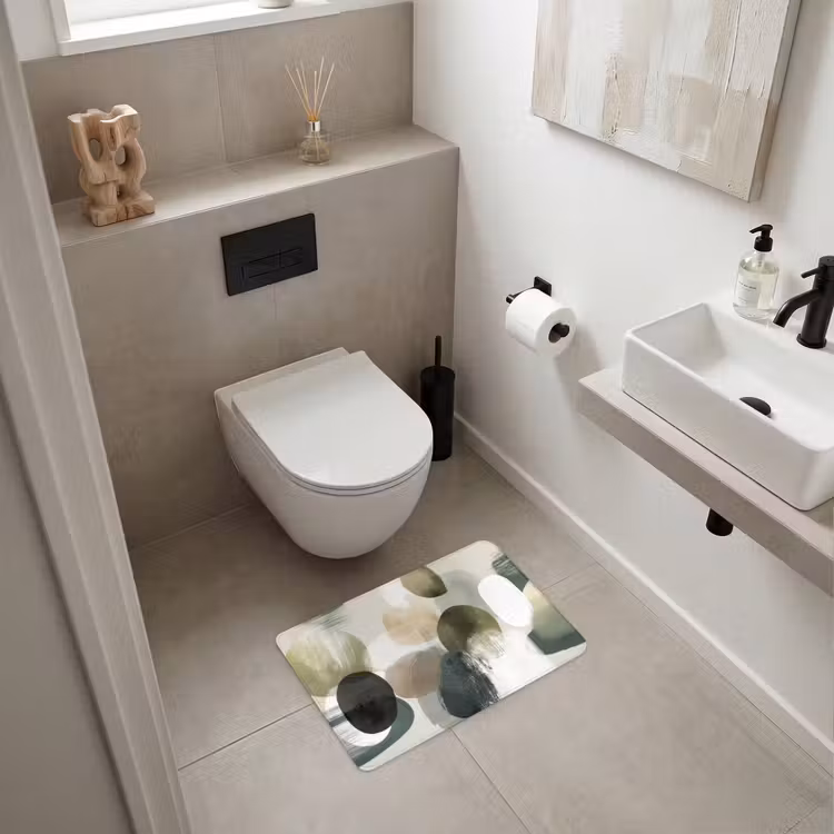 WC Mat - Minimalistisch - Cirkels - Penseelstreken - Beige — 6