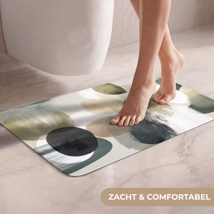 WC Mat - Minimalistisch - Cirkels - Penseelstreken - Beige — 7
