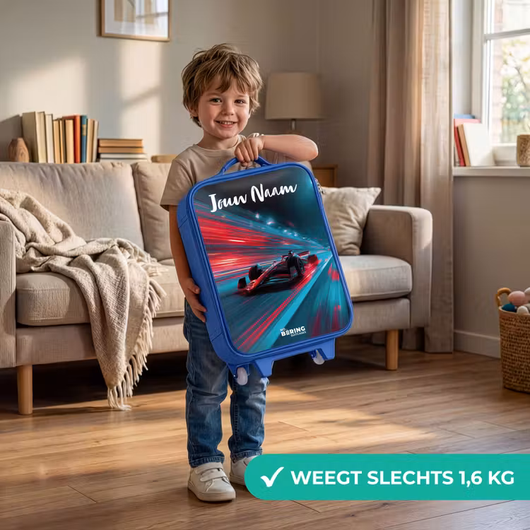Kinderkoffer met naam - Blauw - Formule 1 - Raceauto - Rood - Neonverlichting — 2