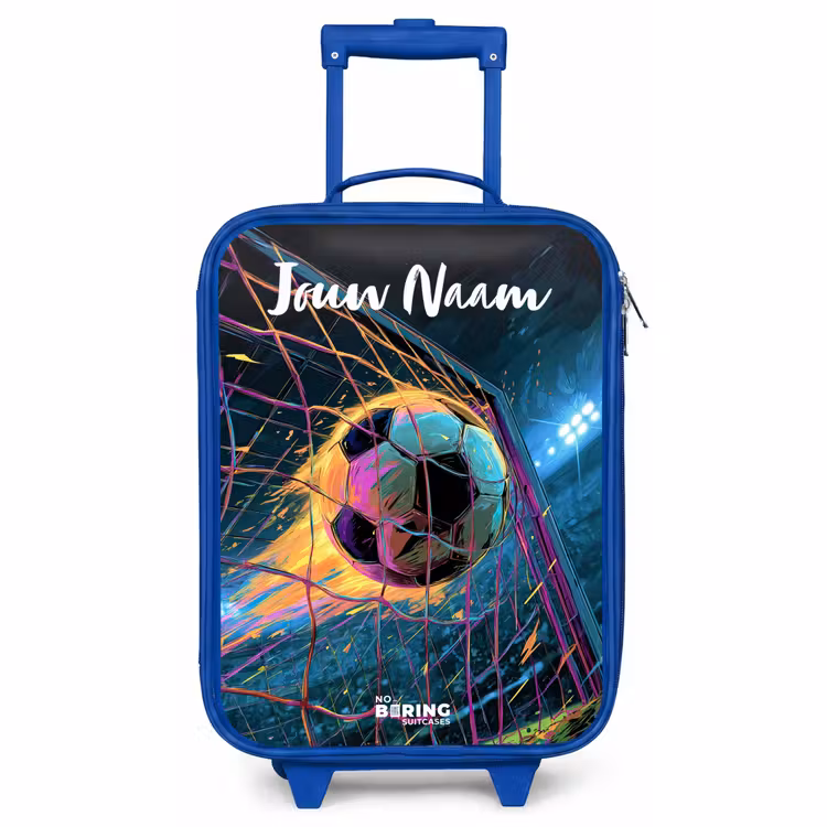 Kinderkoffer met naam - Blauw - Neon - Net - Voetbal - Kleurrijk — 1