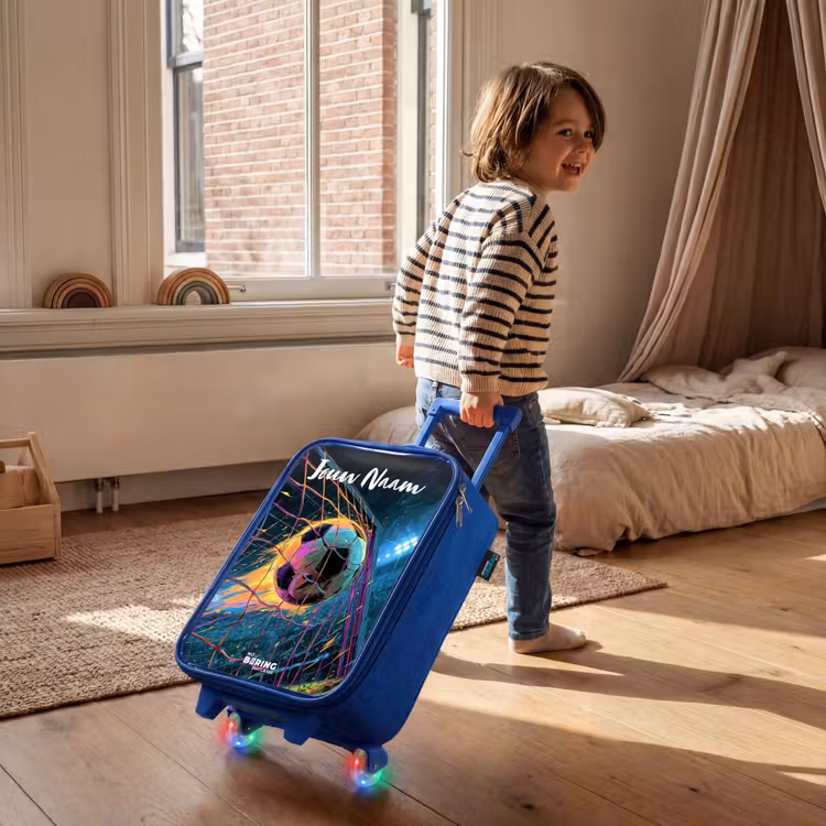 Kinderkoffer met naam - Blauw - Neon - Net - Voetbal - Kleurrijk — 3