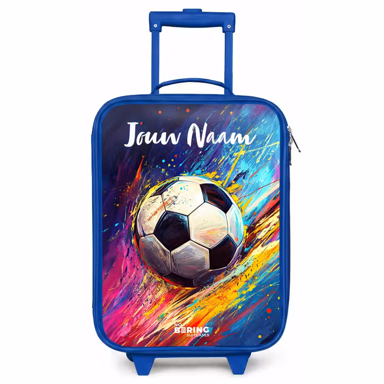 Kinderkoffer met naam - Blauw - Neon - Voetbal - Kleurrijk — 1