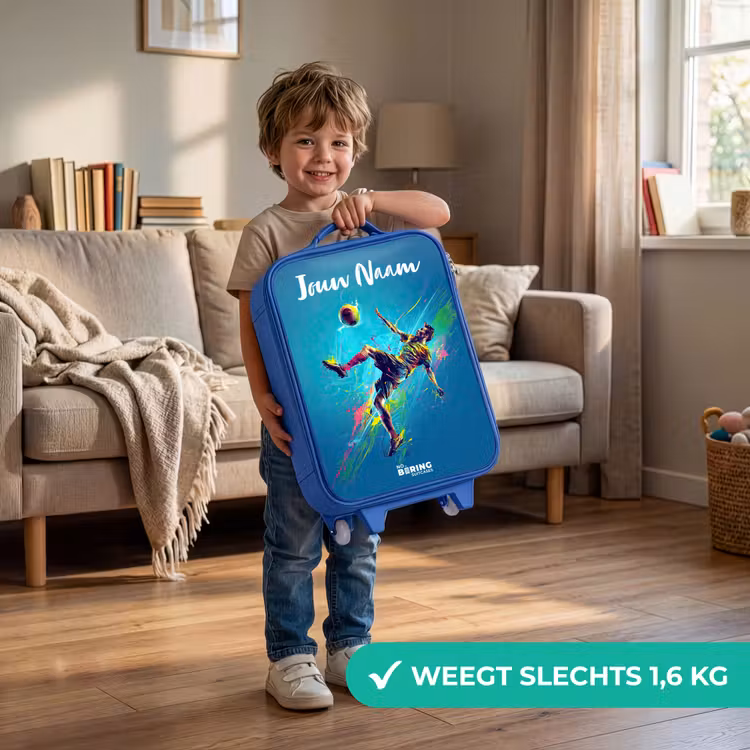 Kinderkoffer met naam - Blauw - Neon - Voetbal - Schop - Kleurrijk — 2