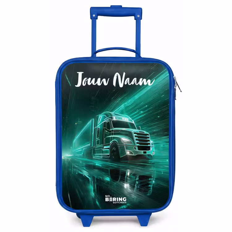Kinderkoffer met naam - Blauw - Vrachtwagen - Stad - Groen - Neon — 1