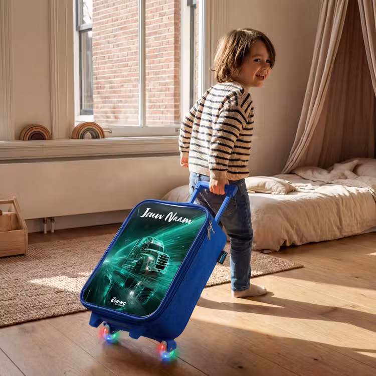 Kinderkoffer met naam - Blauw - Vrachtwagen - Stad - Groen - Neon — 3