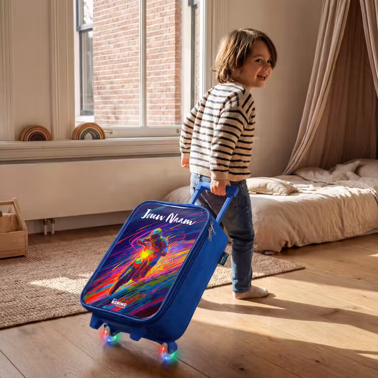 Kinderkoffer met naam - Blauw - Crossmotor - Neonkleuren - Lijnen - Helm — 3