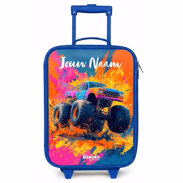 Kinderkoffer met naam - Blauw - Monstertruck - Abstract - Verfspatten - Kleurrijk — 1
