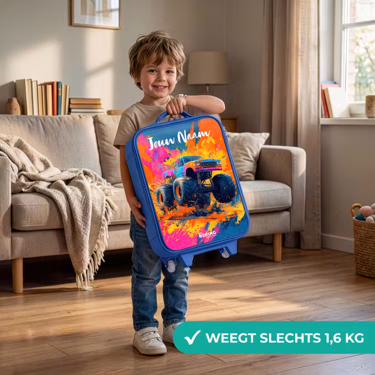 Kinderkoffer met naam - Blauw - Monstertruck - Abstract - Verfspatten - Kleurrijk — 2