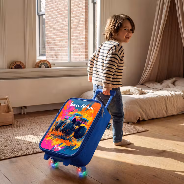 Kinderkoffer met naam - Blauw - Monstertruck - Abstract - Verfspatten - Kleurrijk — 3