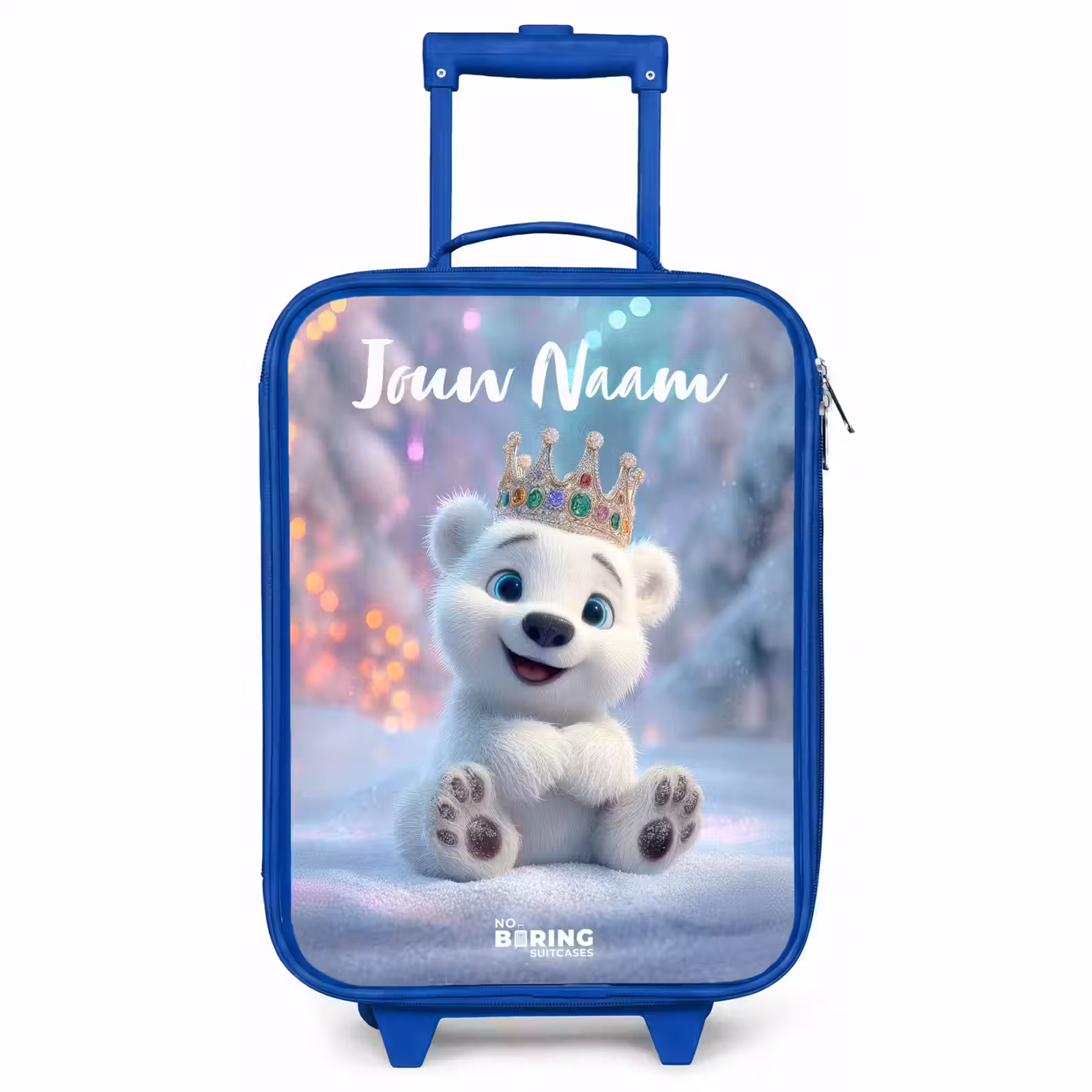 Kinderkoffer met naam - Blauw - Ijsbeer - Kroon - Winter — 1