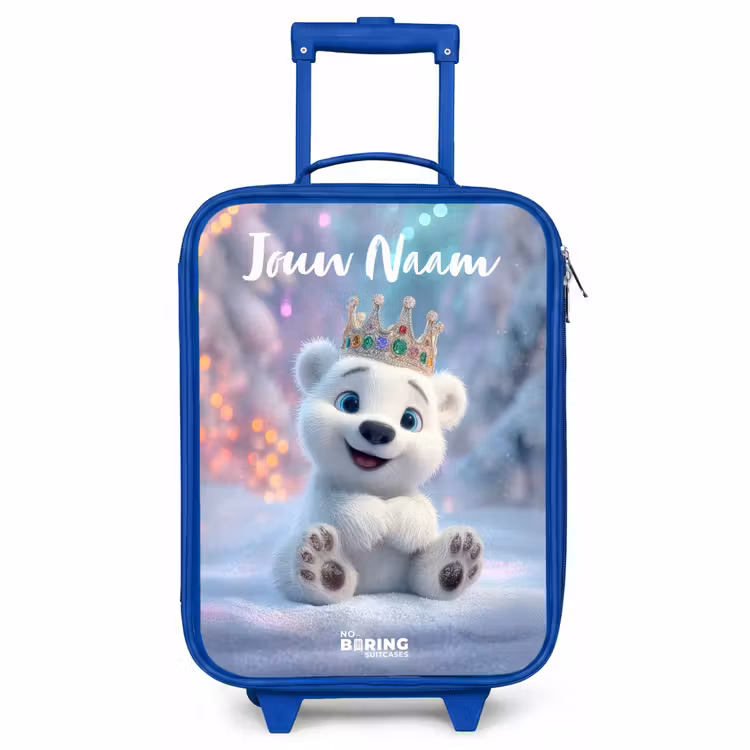 Kinderkoffer met naam - Blauw - Ijsbeer - Kroon - Winter — 1