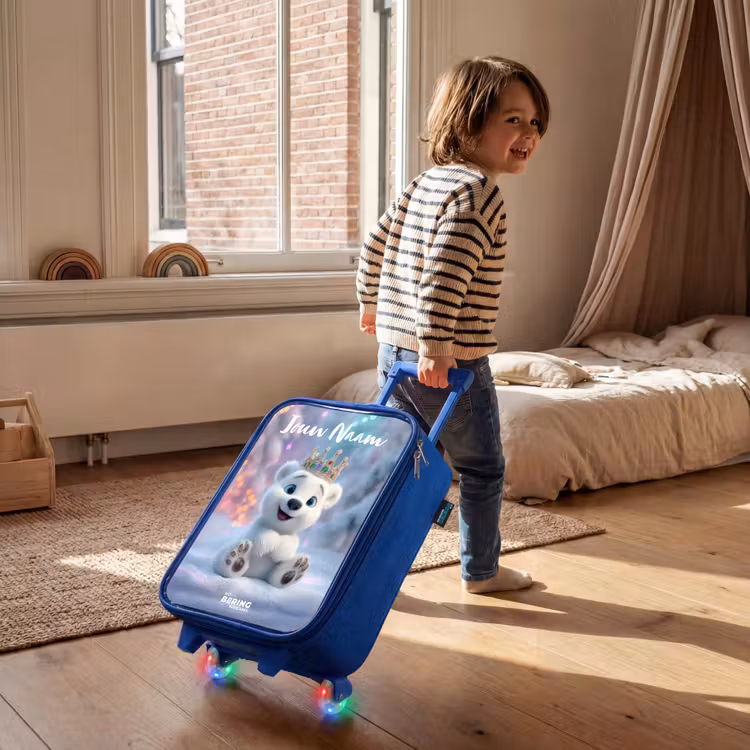 Kinderkoffer met naam - Blauw - Ijsbeer - Kroon - Winter — 3
