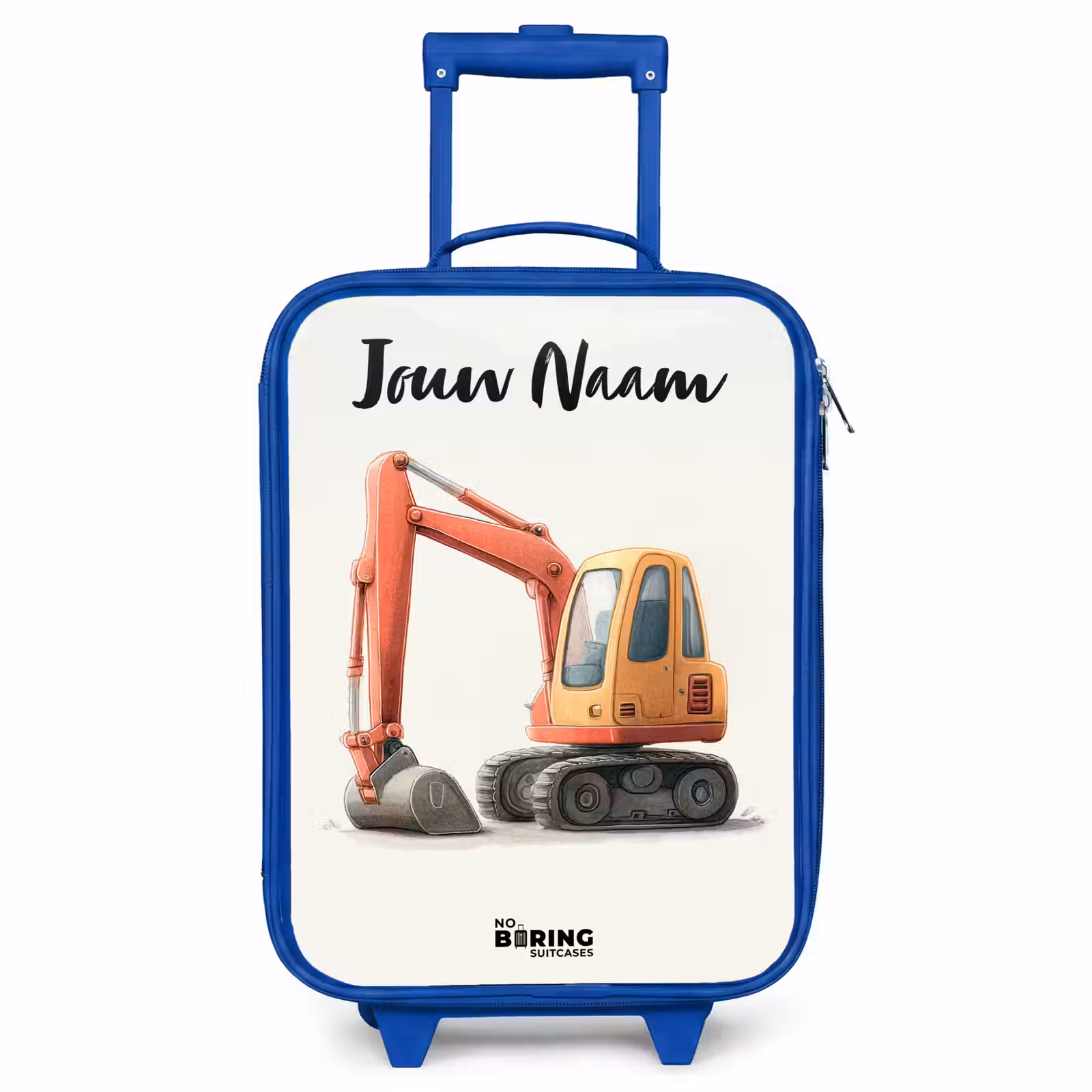 Kinderkoffer met naam - Blauw - Graafmachine - Getekend - Oranje — 1