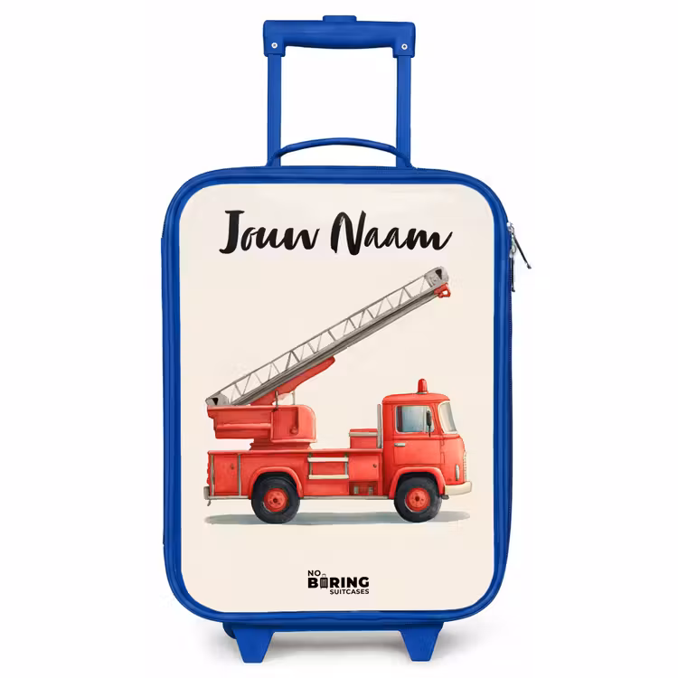 Kinderkoffer met naam - Blauw - Brandweerwagen - Getekend - Rood — 1