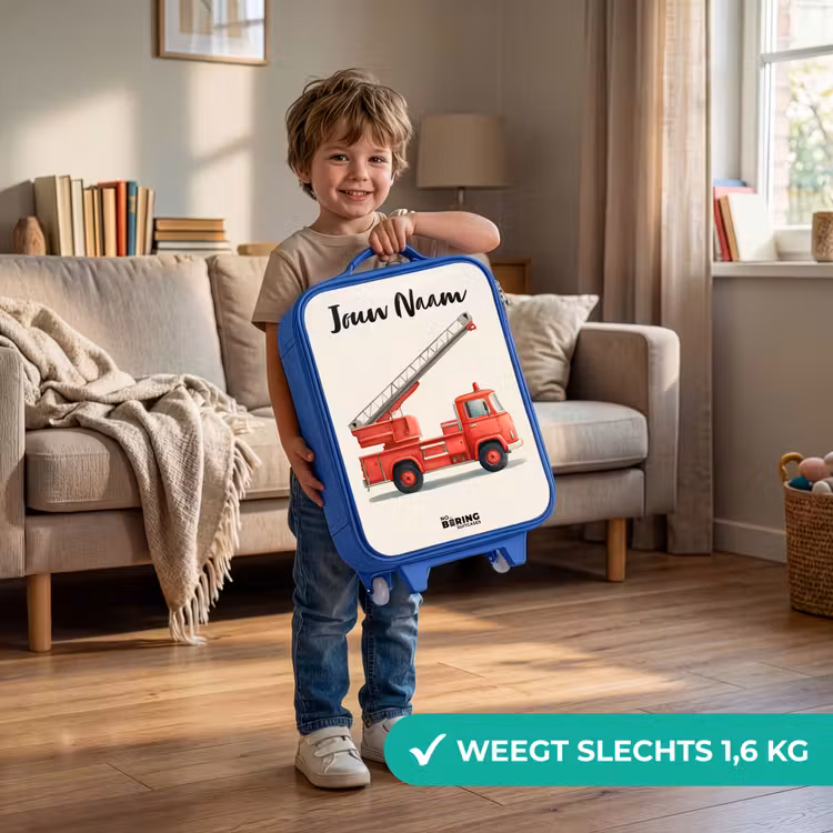 Kinderkoffer met naam - Blauw - Brandweerwagen - Getekend - Rood — 2