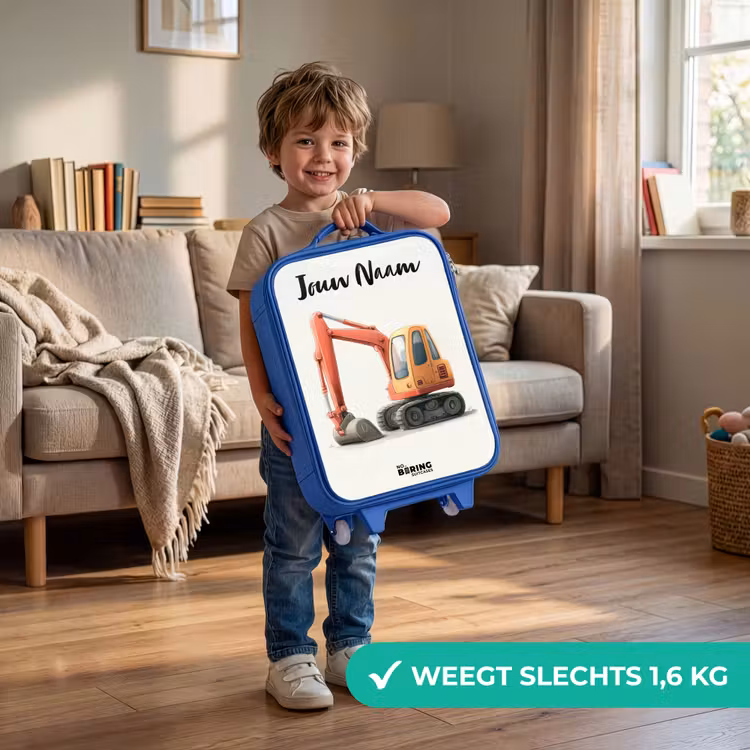 Kinderkoffer met naam - Blauw - Graafmachine - Getekend - Oranje — 2