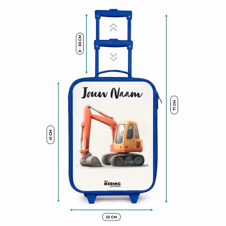 Kinderkoffer met naam - Blauw - Graafmachine - Getekend - Oranje — 6