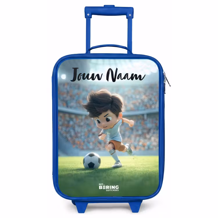 Kinderkoffer met naam - Blauw - Jongen - Stadion - Voetbal - Zonlicht — 1