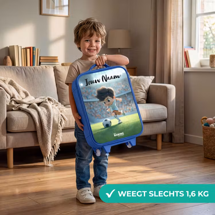 Kinderkoffer met naam - Blauw - Jongen - Stadion - Voetbal - Zonlicht — 2