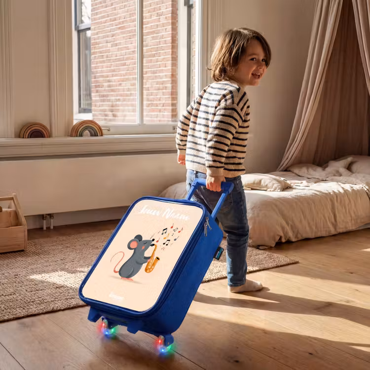 Kinderkoffer met naam - Blauw - Muis - Saxofoon - Muziek — 3