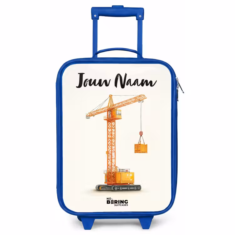 Kinderkoffer met naam - Blauw - Torenkraan - Getekend - Oranje — 1