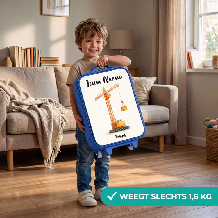 Kinderkoffer met naam - Blauw - Torenkraan - Getekend - Oranje — 2