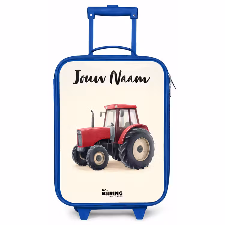 Kinderkoffer met naam - Blauw - Tractor - Getekend - Rood — 1