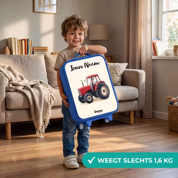 Kinderkoffer met naam - Blauw - Tractor - Getekend - Rood — 2