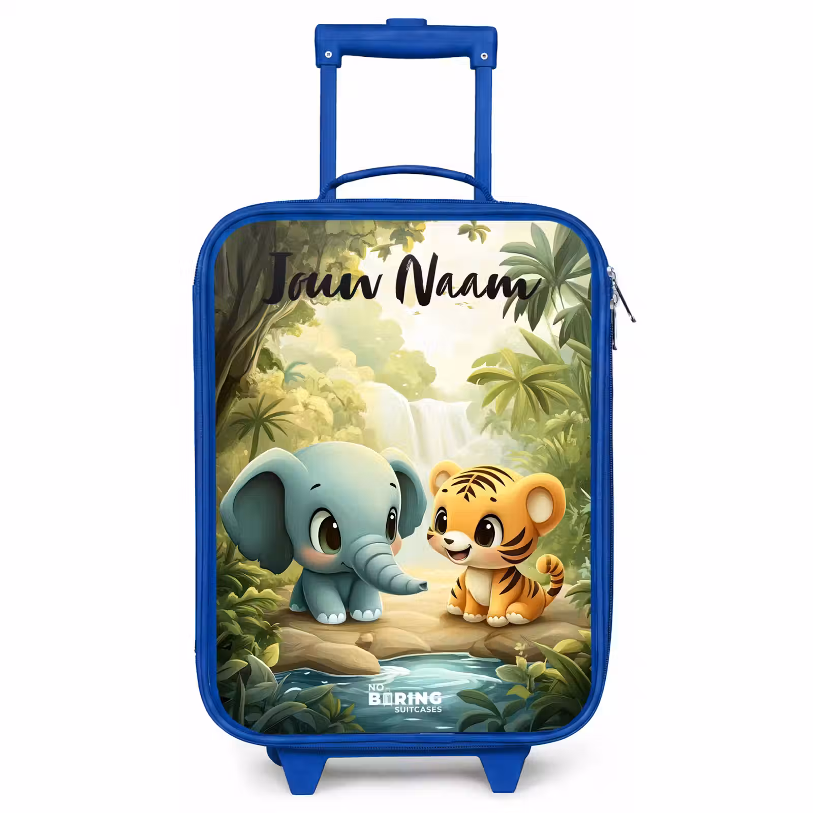 Kinderkoffer met naam - Blauw - Olifant - Tijger - Bos - Jungle — 1