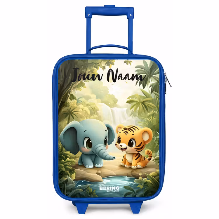 Kinderkoffer met naam - Blauw - Olifant - Tijger - Bos - Jungle — 1