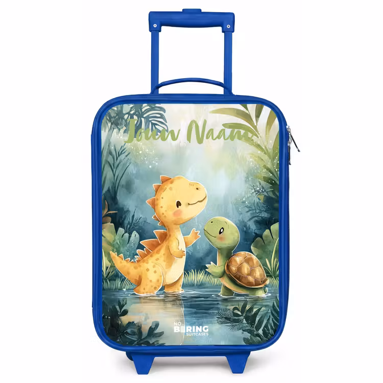 Kinderkoffer met naam - Blauw - Dino - Schildpad - Jungle — 1