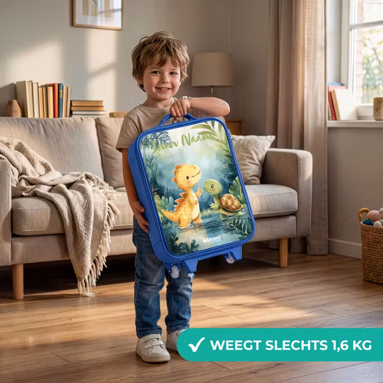 Kinderkoffer met naam - Blauw - Dino - Schildpad - Jungle — 2