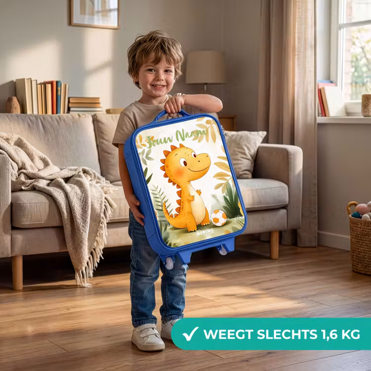Kinderkoffer met naam - Blauw - Dino - Voetbal - Oranje — 2