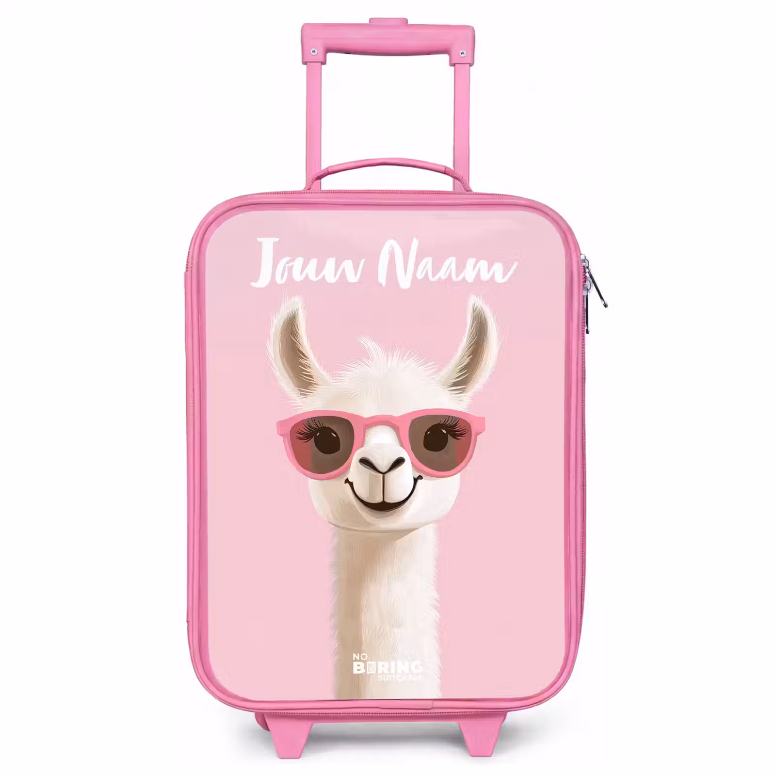 Kinderkoffer met naam - Roze - Lama - Wit - Zonnebril - Wimpers — 1