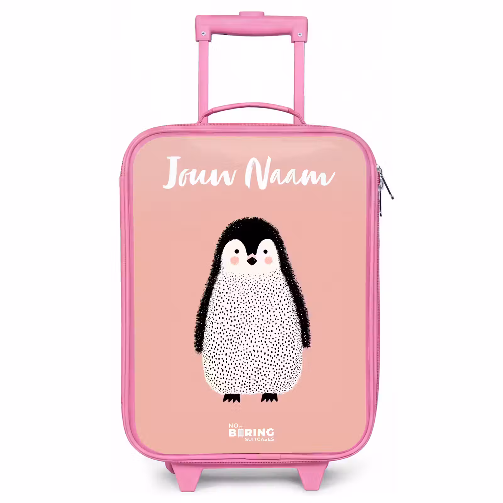 Kinderkoffer met naam - Roze - Pinguïn - Stippen - Roze - Minimalistisch — 1