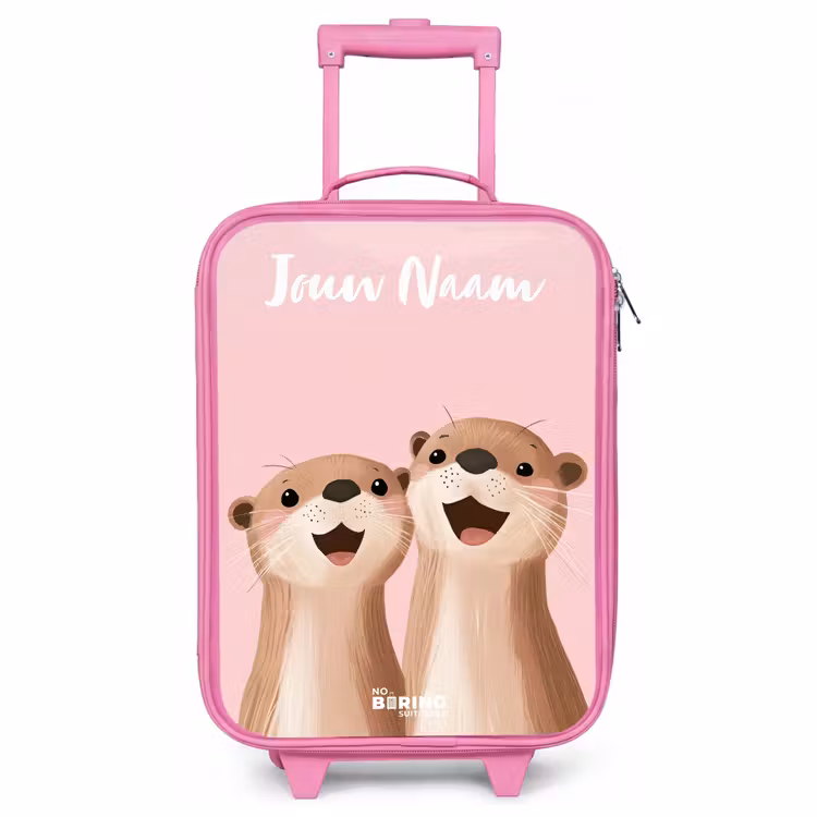 Kinderkoffer met naam - Roze - Glimlach - Otters - Roze - Illustratie — 1