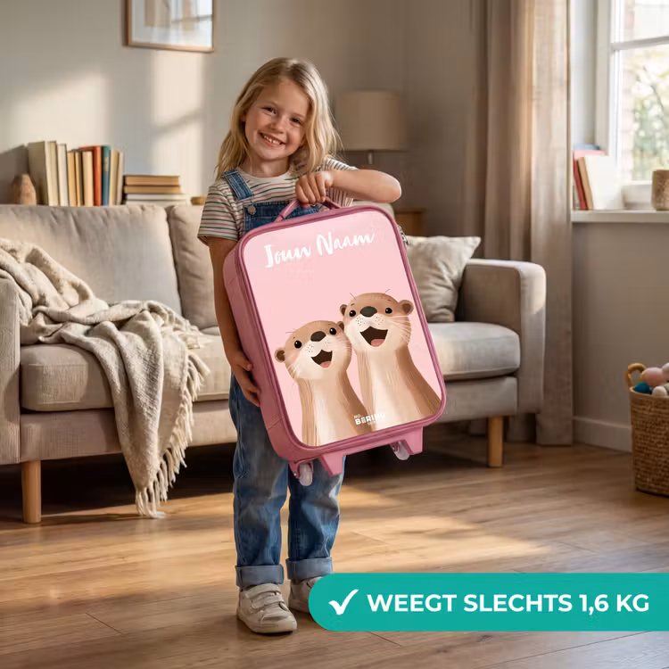 Kinderkoffer met naam - Roze - Glimlach - Otters - Roze - Illustratie — 2
