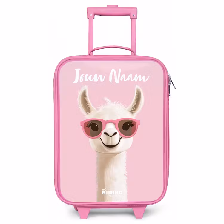 Kinderkoffer met naam - Roze - Lama - Wit - Zonnebril - Wimpers — 1